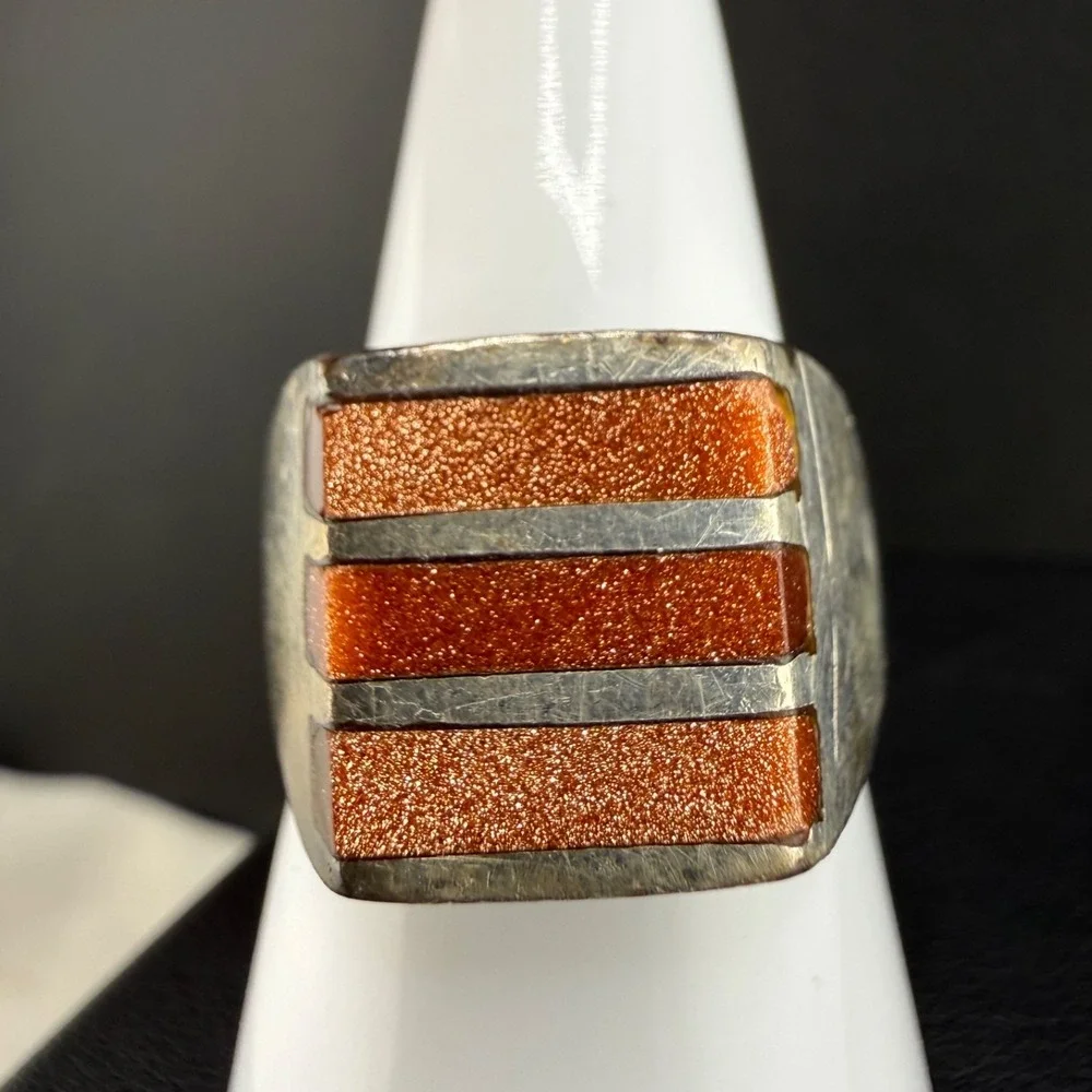 Vintage Taxco Sterling Silver Ring Goldstone Size 10